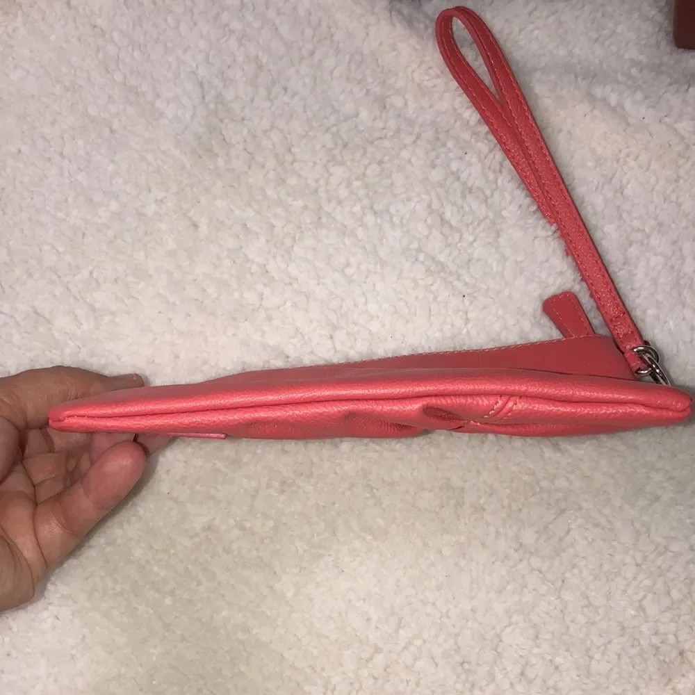 Miche Faux Leather Coral Pleated Front Detail Wristlet Wallet Make up Bag